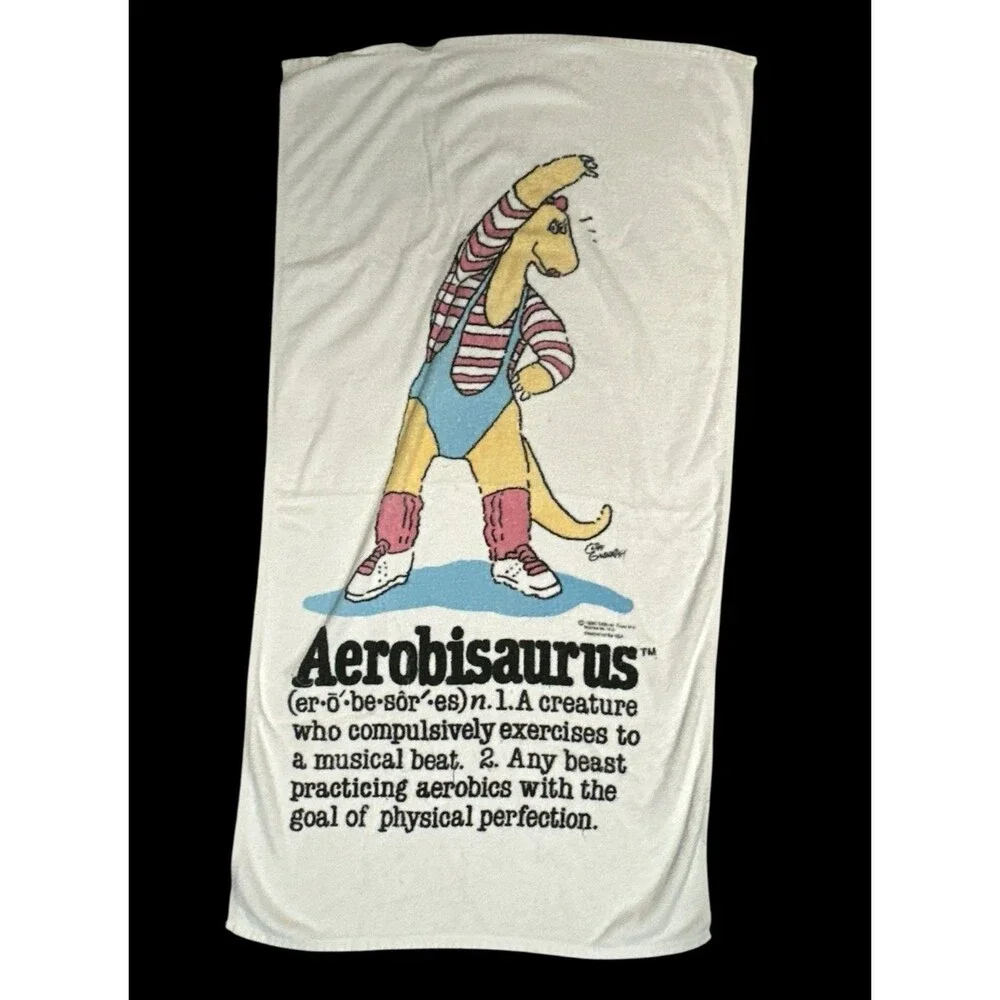 VTG 1980s Jay Franco Aerobisaurus Beach Towel Exercise Aerobics Dinosaur
